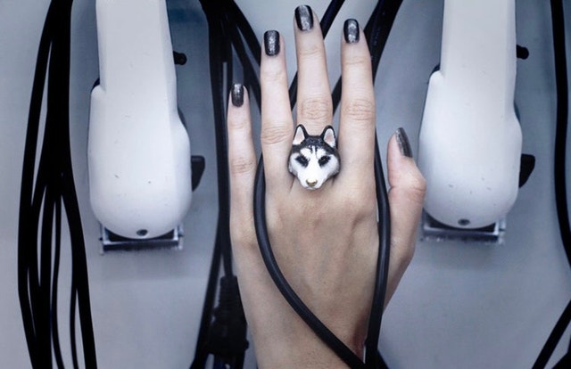 18K Gold Plated Siberian Husky Ring - Hand Painted - photo 5