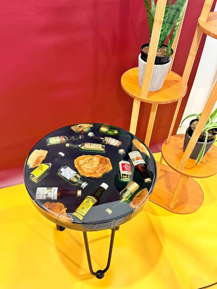Epoxy Resin Vintage Liquor Table