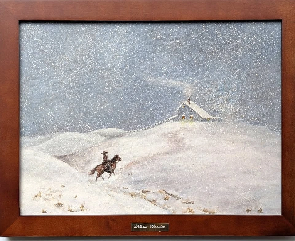 Signed RCMP Officer on Horseback Canadian Winter Painting
