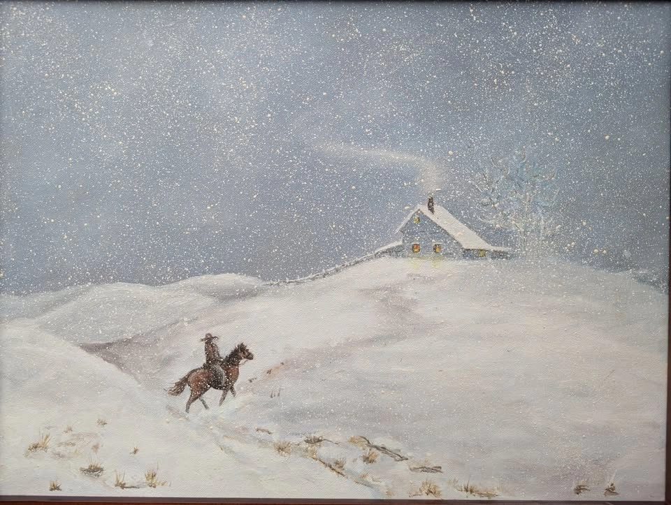 Signed RCMP Officer on Horseback Canadian Winter Painting - photo 2
