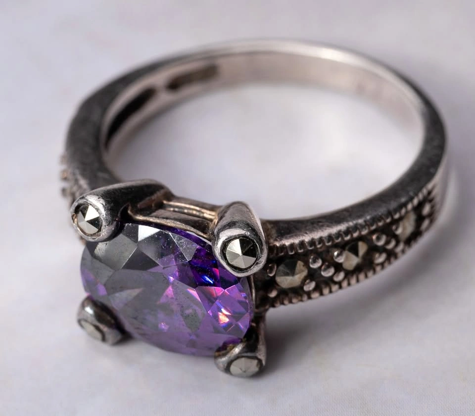 Vintage Shimmering Amethyst Ring, Size 7, in Silver
