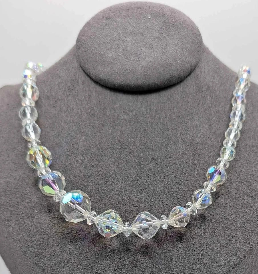 VTG Clear Aurora Borealis Beaded Crystal Necklace