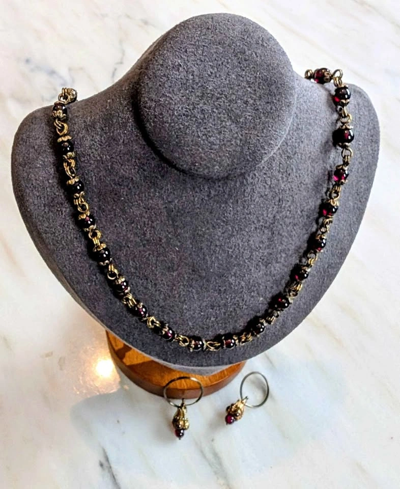 Antique Garnet Necklace and Earring Set