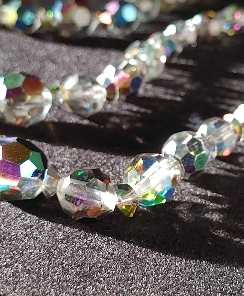 VTG Czech Crystal triple strand necklace and matching clipon ear - photo 3