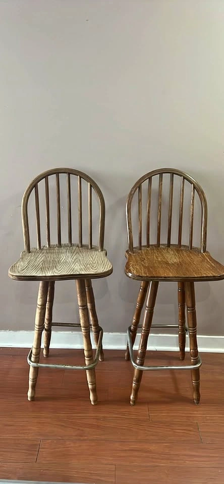 Pair of Wooden Swivel Hoop Back Bar Stools