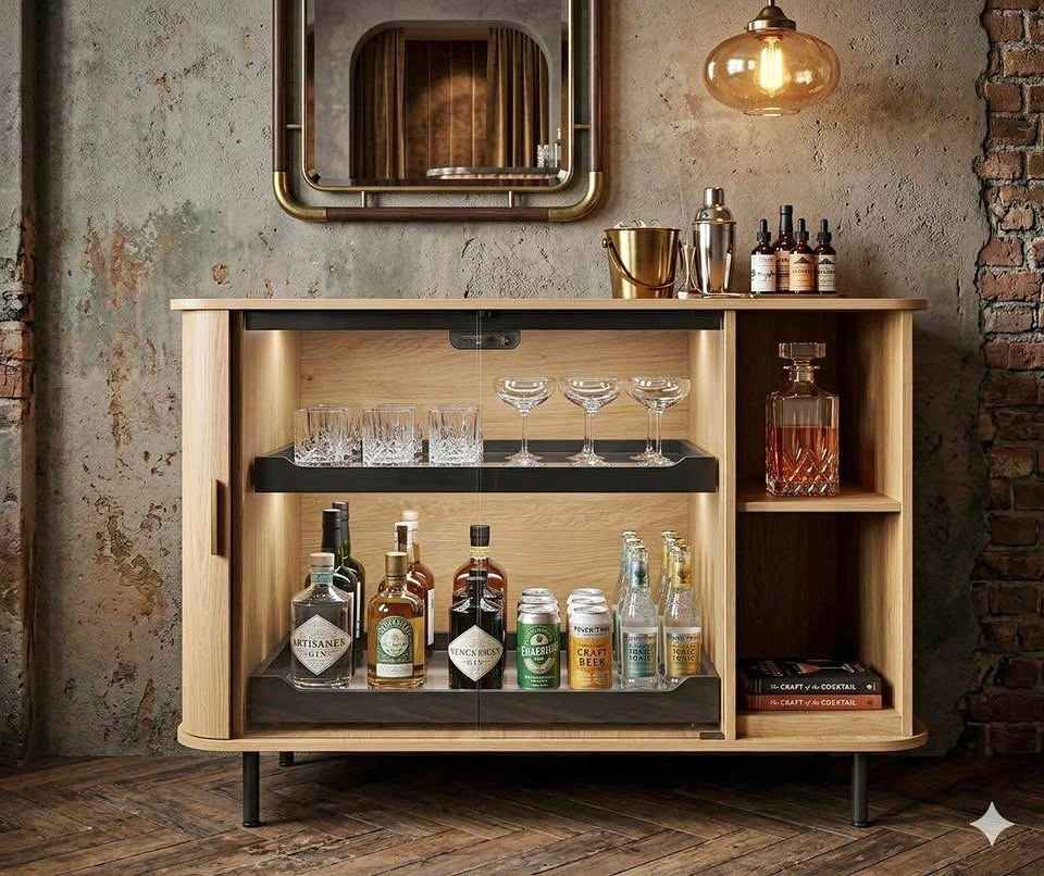 Assembled Oak Bar/Coffee Cabinet (Charging Station)