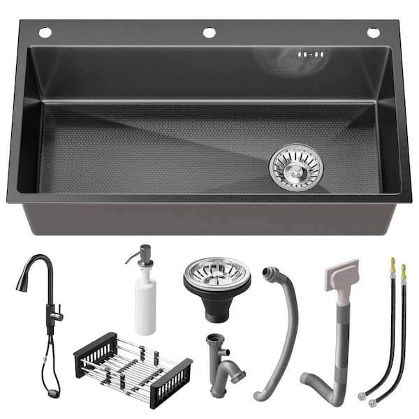 Brand New 32” Black Stainless Steel Kitchen Sink w/ Faucet - photo 2