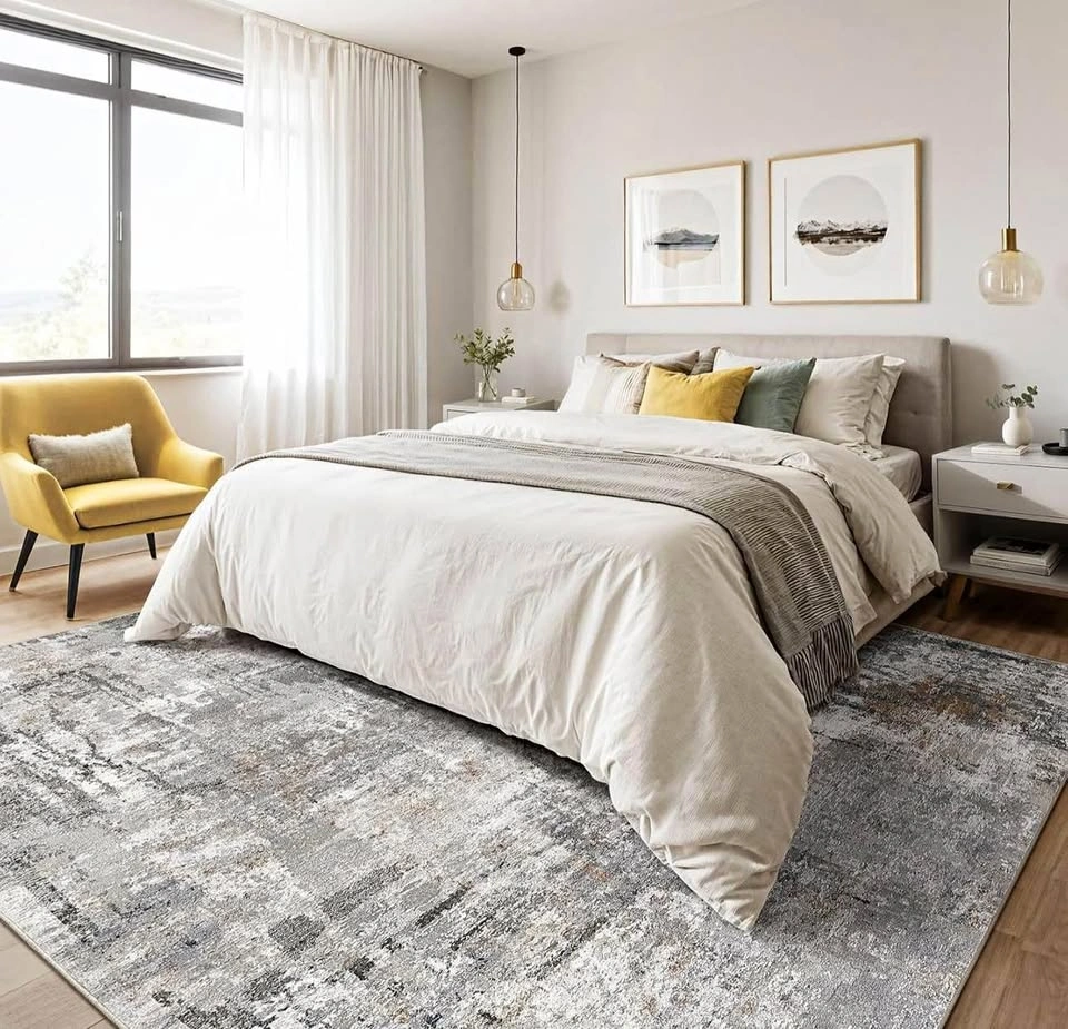 Brand New 10x12 Washable Area Rug – Modern Gray/Rust Design