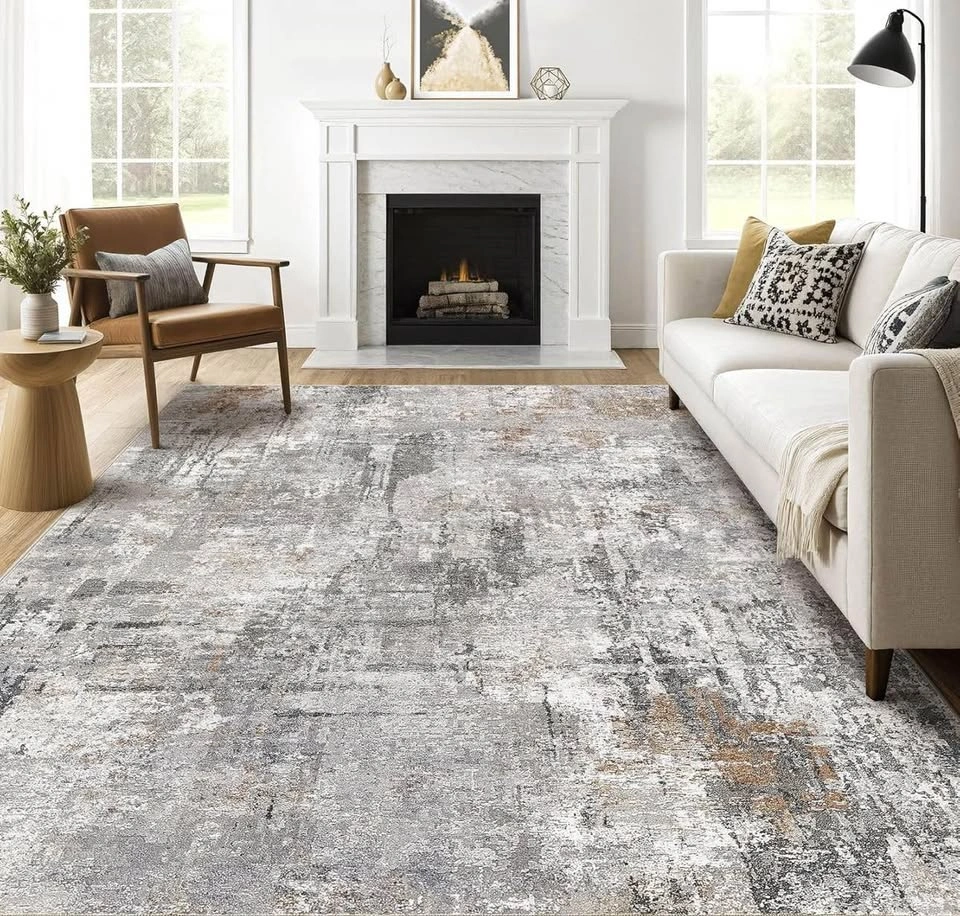 Brand New 10x12 Washable Area Rug – Modern Gray/Rust Design - photo 2