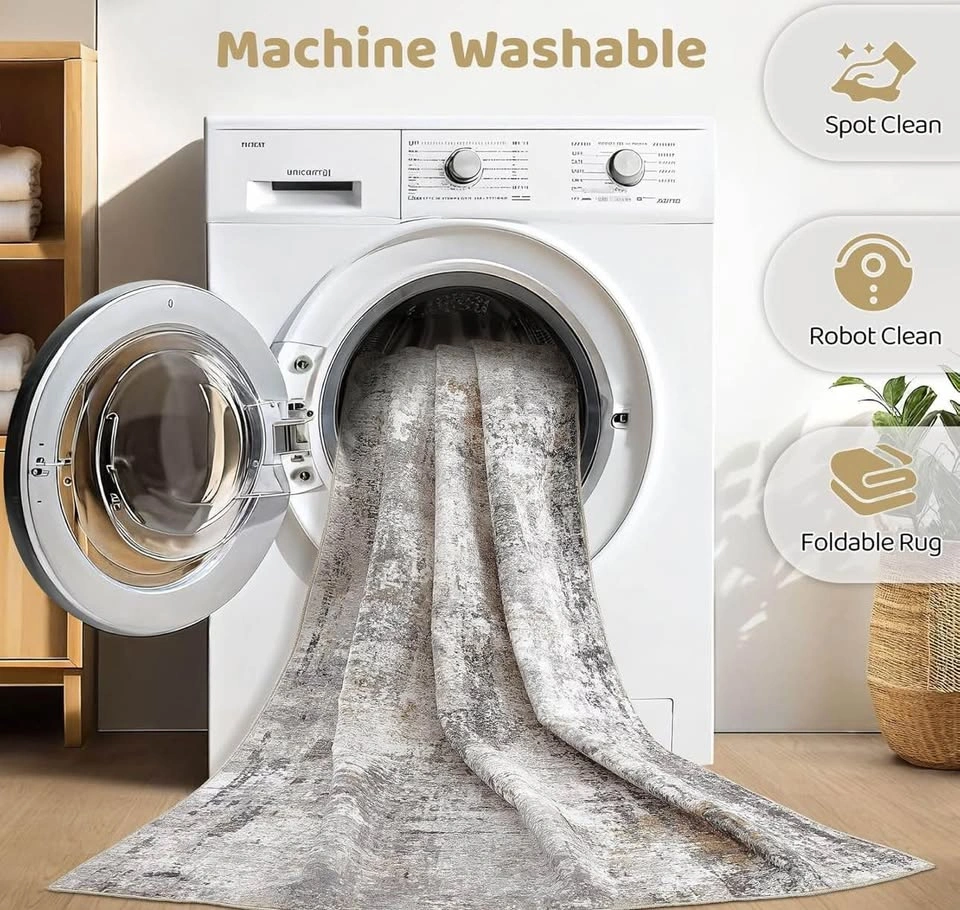 Brand New 10x12 Washable Area Rug – Modern Gray/Rust Design - photo 4