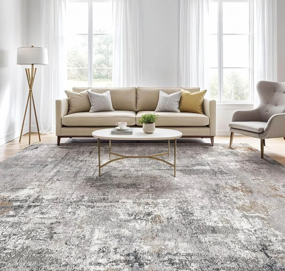 Brand New 10x12 Washable Area Rug – Modern Gray/Rust Design - photo 5