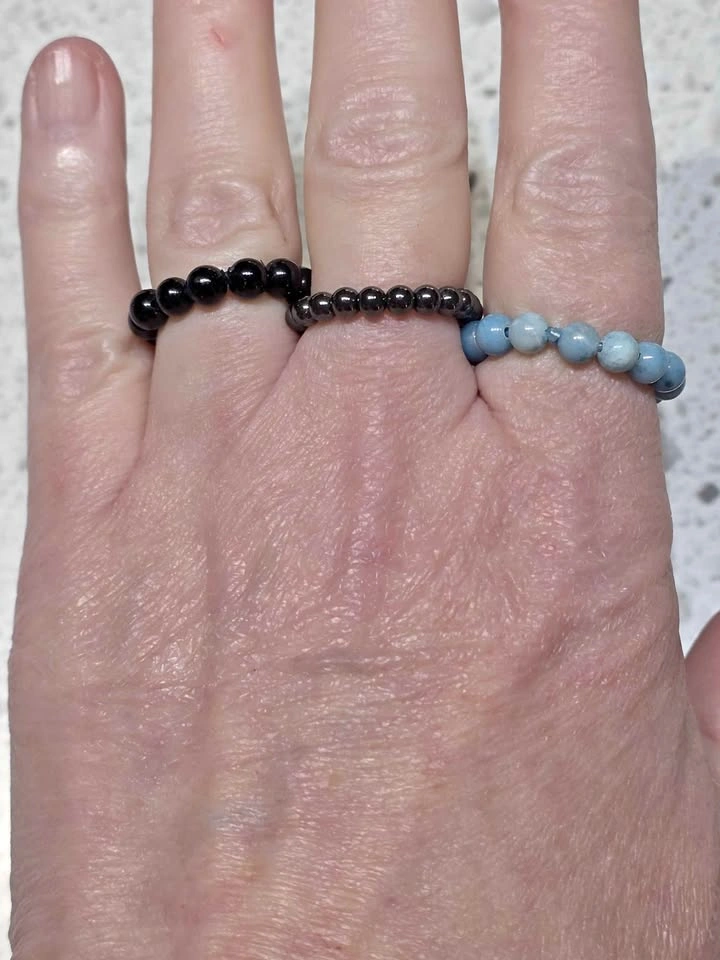 Obsidian, Larimar & Hematite Beaded Rings