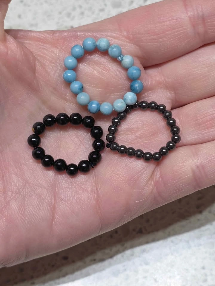 Obsidian, Larimar & Hematite Beaded Rings - photo 2