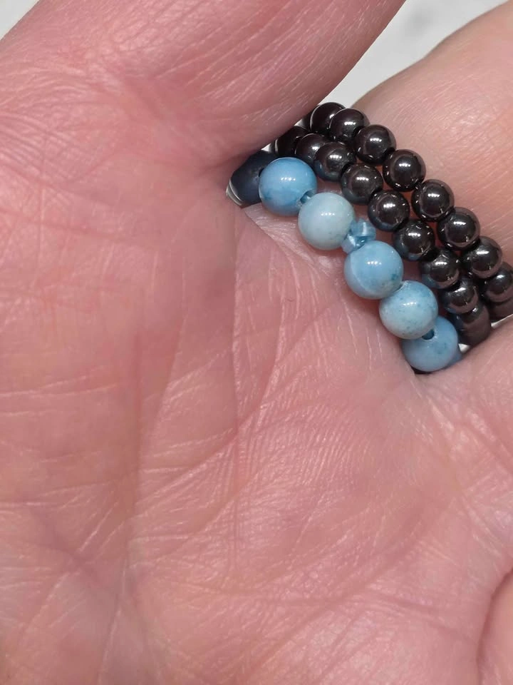 Obsidian, Larimar & Hematite Beaded Rings - photo 3