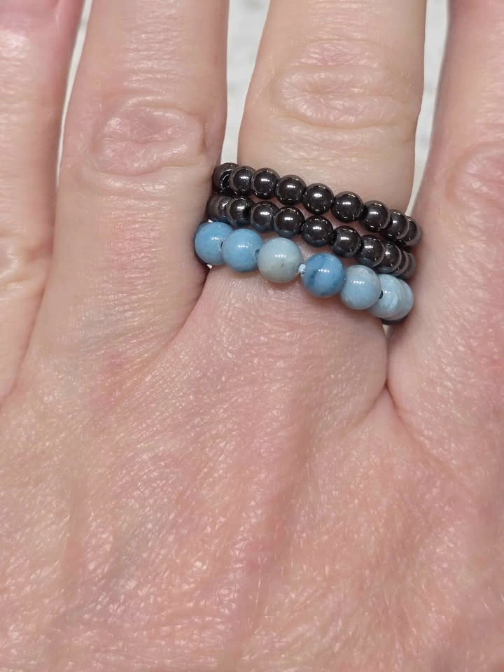 Obsidian, Larimar & Hematite Beaded Rings - photo 4