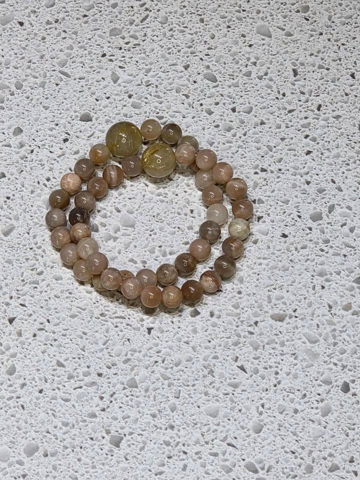 Peach Moonstone & Golden Rutilated Quartz Bracelet