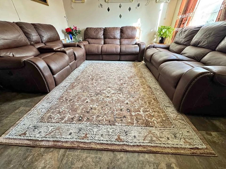Brown Faux Leather Power Reclining Sofa with Console