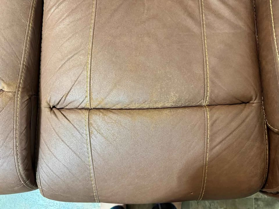 Brown Faux Leather Power Reclining Sofa with Console - photo 3
