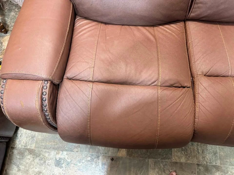Brown Faux Leather Power Reclining Sofa with Console - photo 4