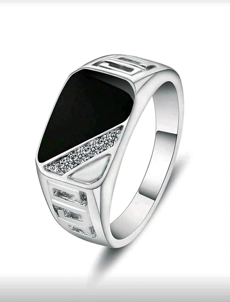 Classic Square Black Gemstone Fashion Men's CZ Ring
