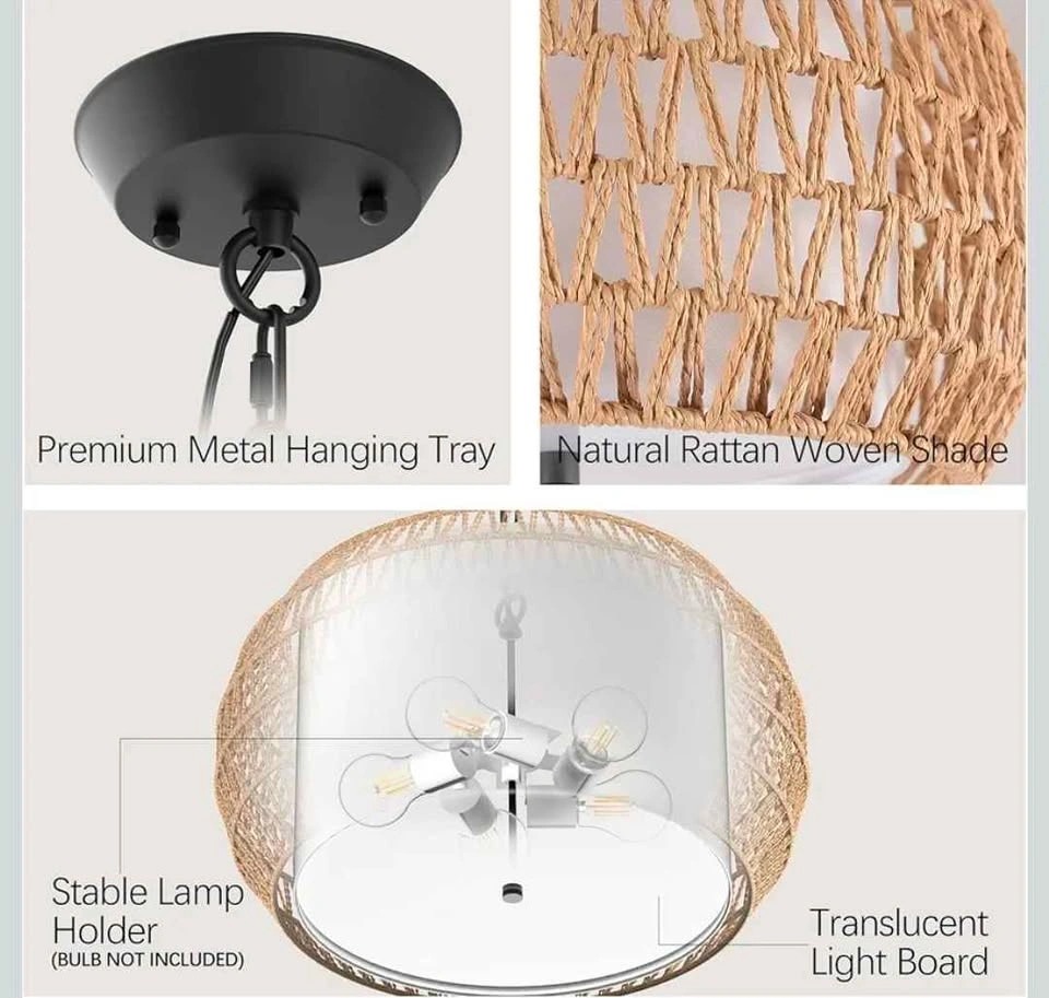 New Natural Rattan 5-Light Chandelier Pendant Light - photo 4