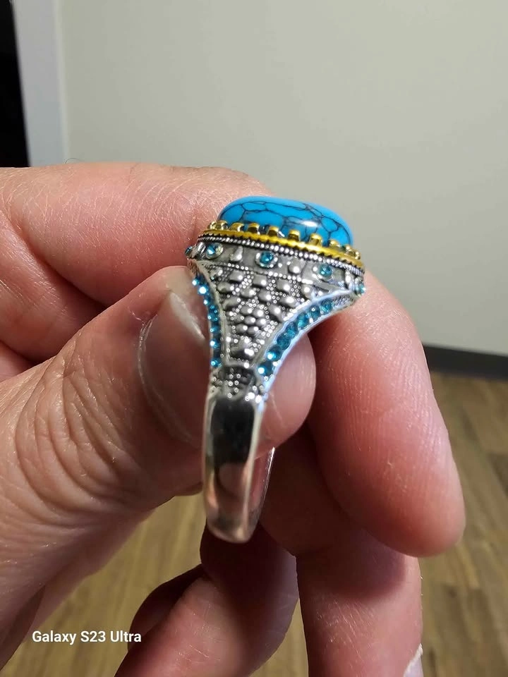 Vintage Handmade Big Turquoise Stone Ring Unisex Punk - photo 2