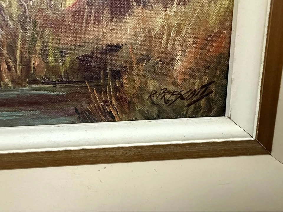 Framed Vintage Landscape Painting – Rustic Countryside Scene - photo 4
