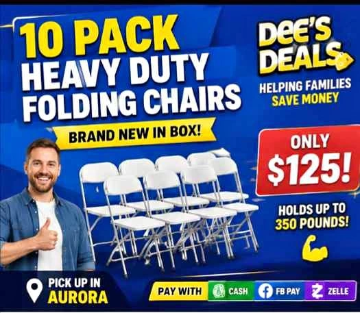 10 PACK FOLDING CHAIRS BRAND NEW IN BOX ONLY $125