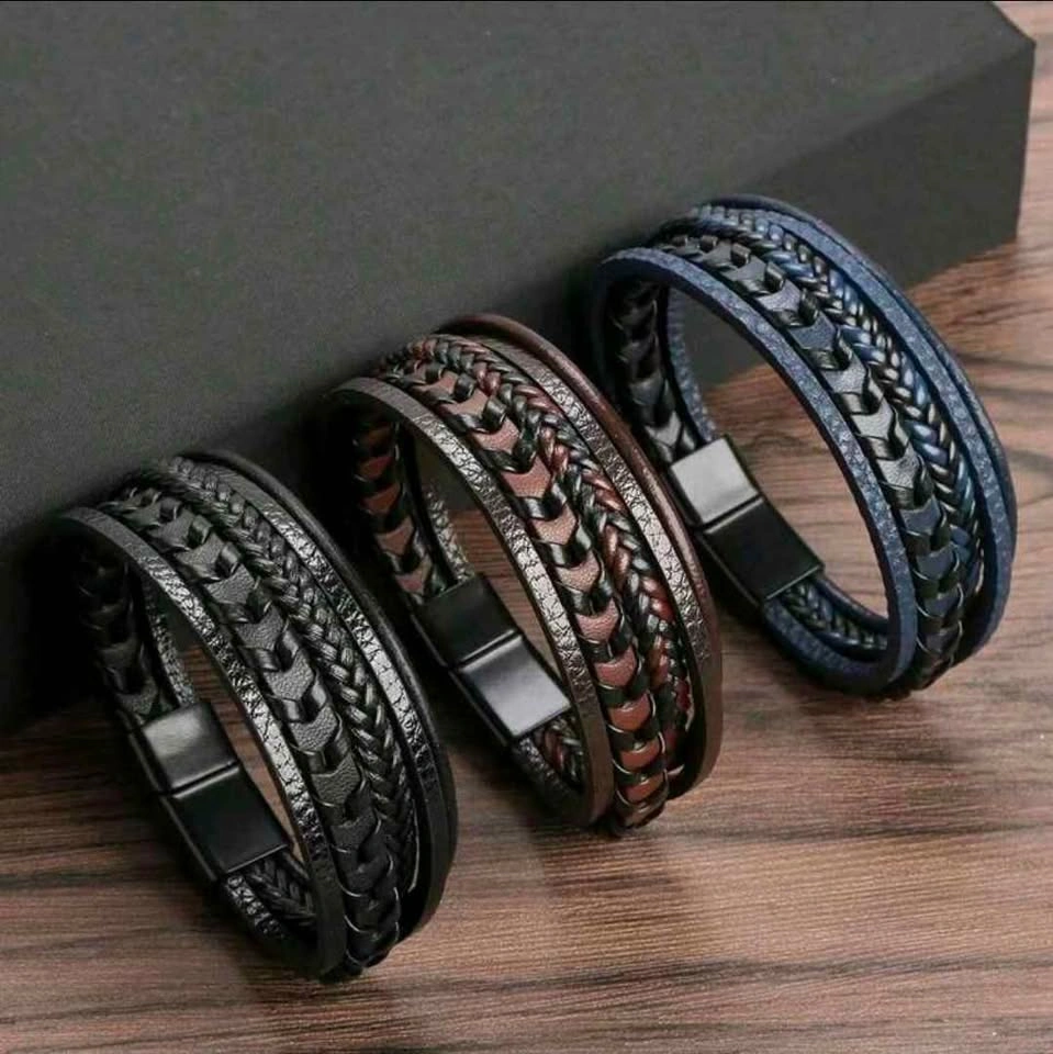 Mens multi layer braided leather bracelet - photo 4