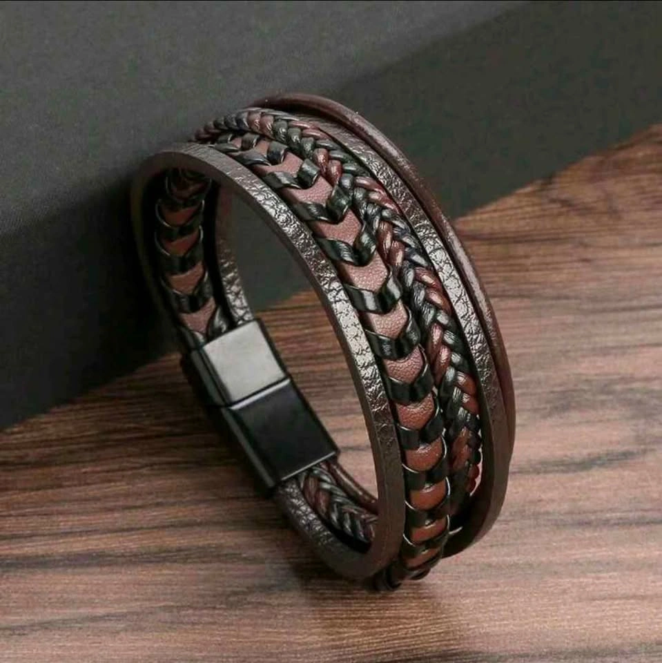 Mens multi layer braided leather bracelet - photo 5