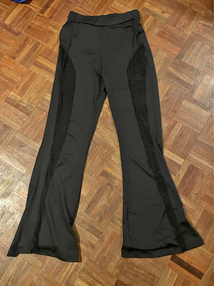 Black Flare Leggings with Lace Side Panels