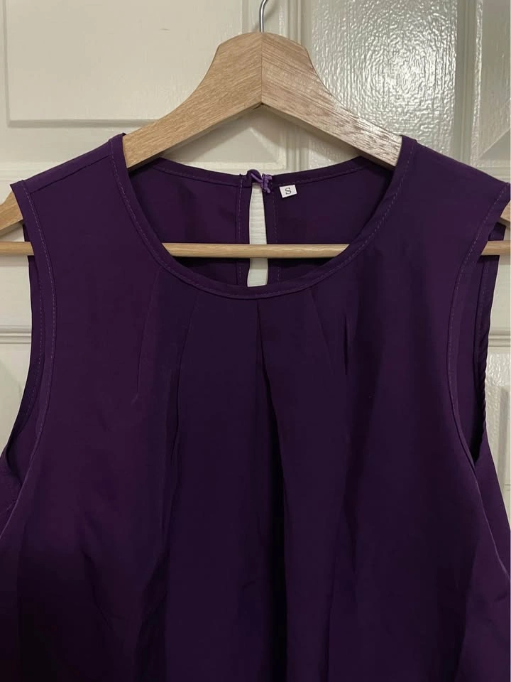 Purple Sleeveless Pleated Blouse Size S - photo 2
