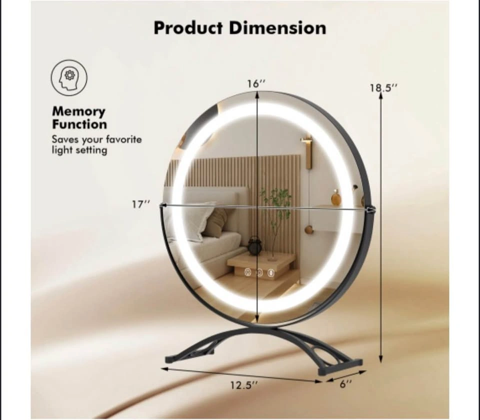 16" Round Makeup Vanity Mirror with 3 Color Lights - photo 2