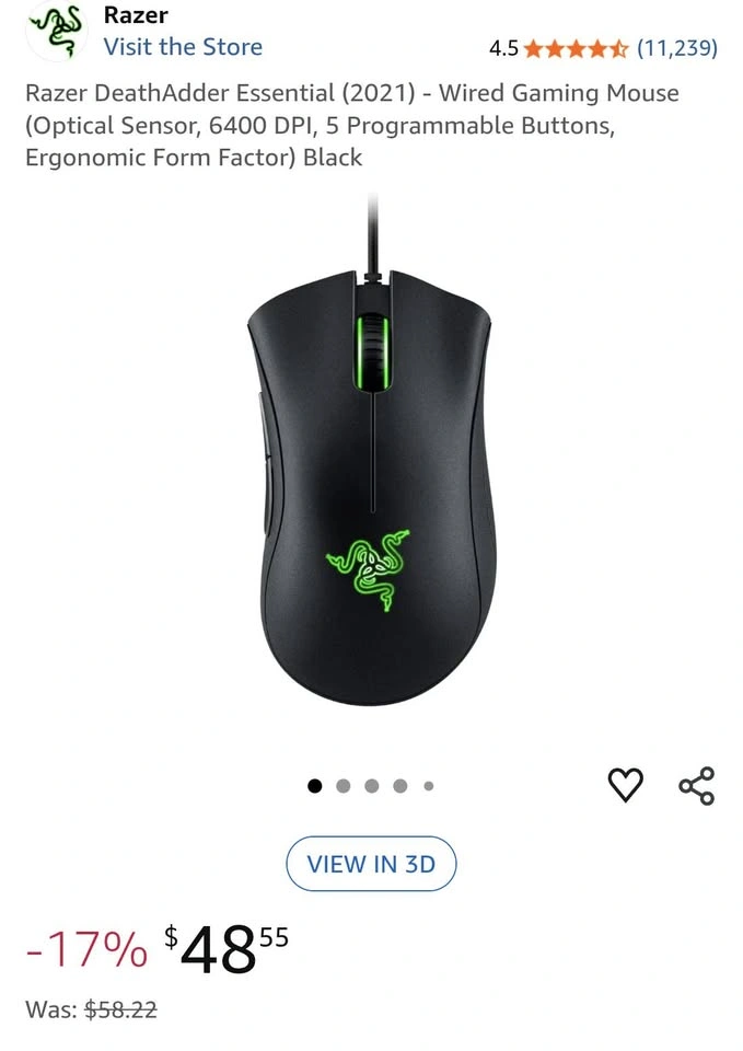 [BNIB] 🎮 RAZER DeathAdder Essential Gaming Mouse & Mouse Bungee - photo 3