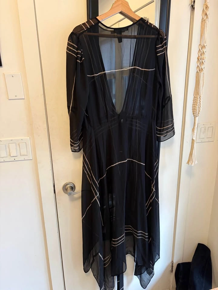 BCBG Black Sheer Geometric Stripe Dress - Medium - photo 2