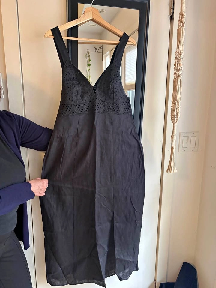 H&M Premium Selection Black Organic Linen Midi Dress - Medium