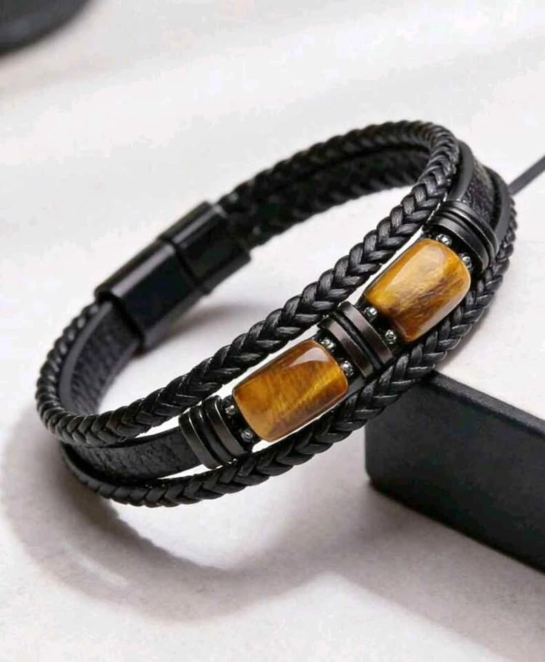 Black Braided Multi-Strand Tiger Eye Bracelet