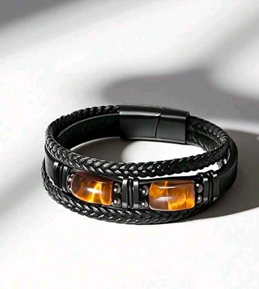 Black Braided Multi-Strand Tiger Eye Bracelet - photo 2