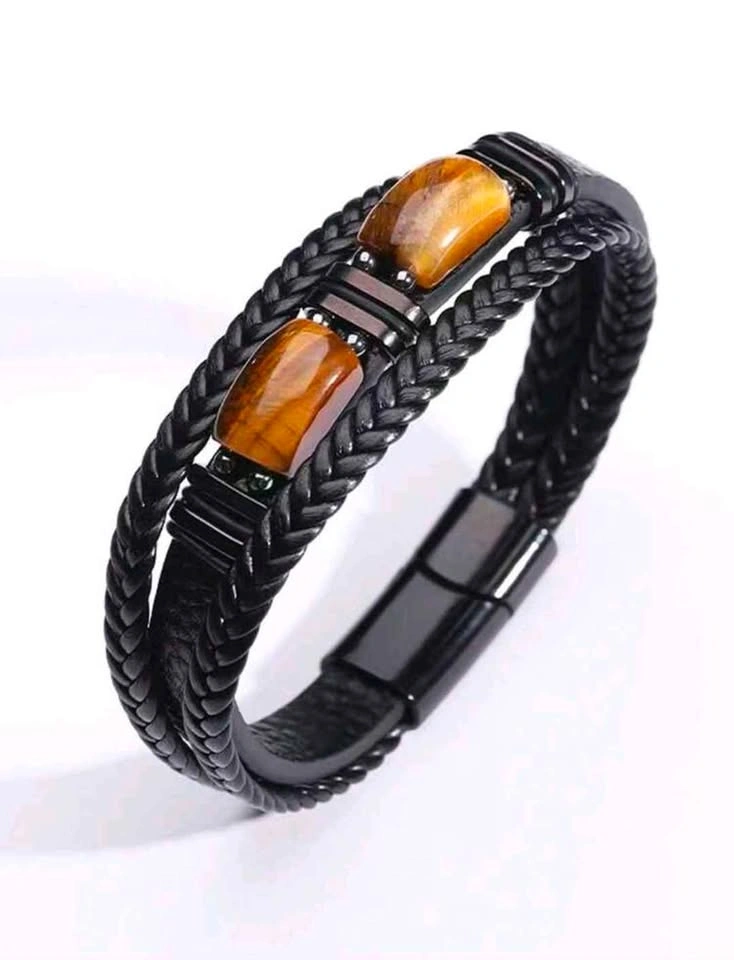 Black Braided Multi-Strand Tiger Eye Bracelet - photo 3