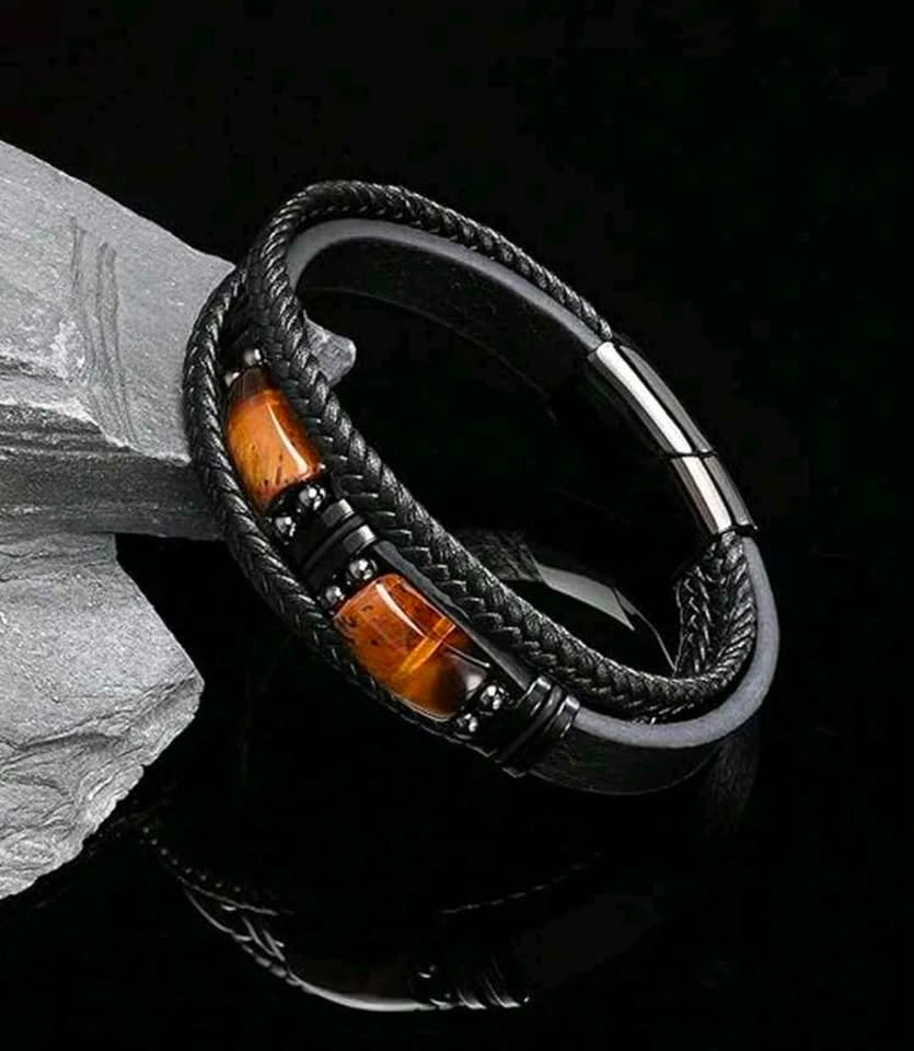 Black Braided Multi-Strand Tiger Eye Bracelet - photo 4
