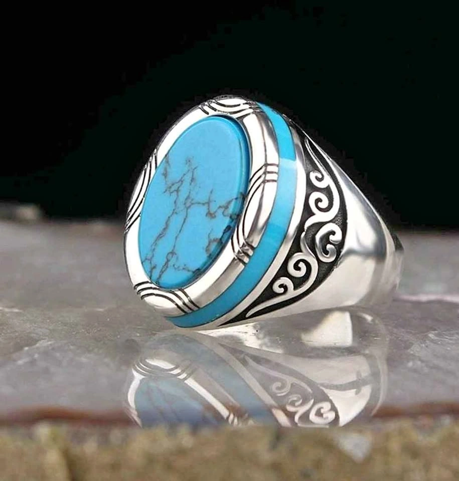 Silver tone Turquoise Mens Ring