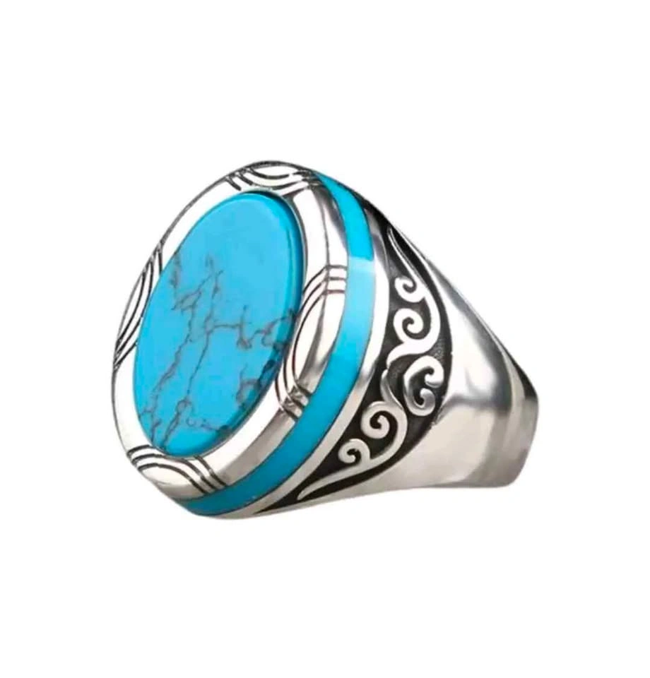 Silver tone Turquoise Mens Ring - photo 2