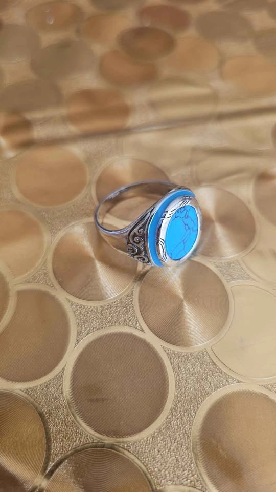 Silver tone Turquoise Mens Ring - photo 3