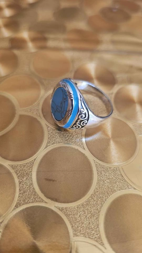 Silver tone Turquoise Mens Ring - photo 4