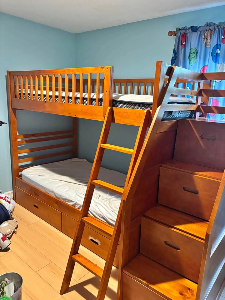 Solid Wood Bunk Bed - Twin/Twin w/ Stairs & Storage