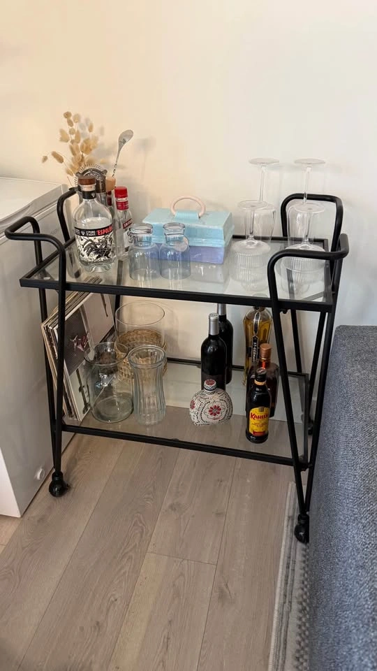 Black Metal and Glass Two-Tier Bar Cart - photo 2