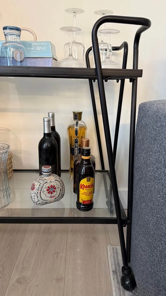 Black Metal and Glass Two-Tier Bar Cart - photo 3