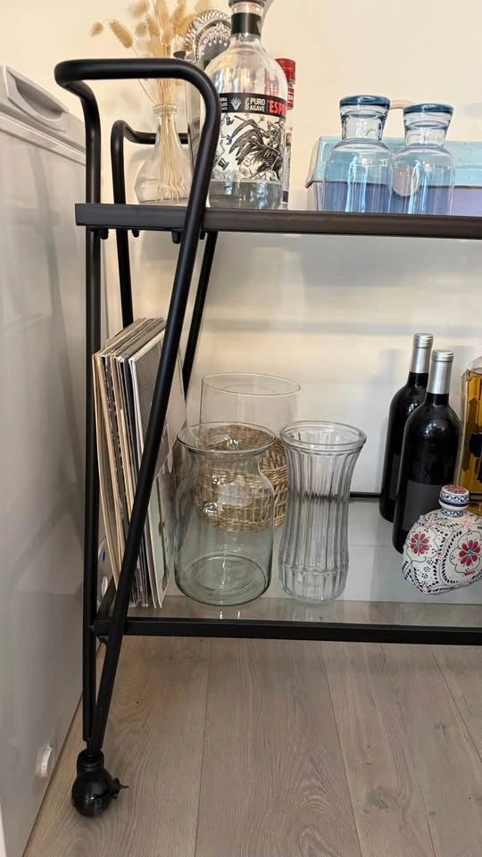 Black Metal and Glass Two-Tier Bar Cart - photo 4