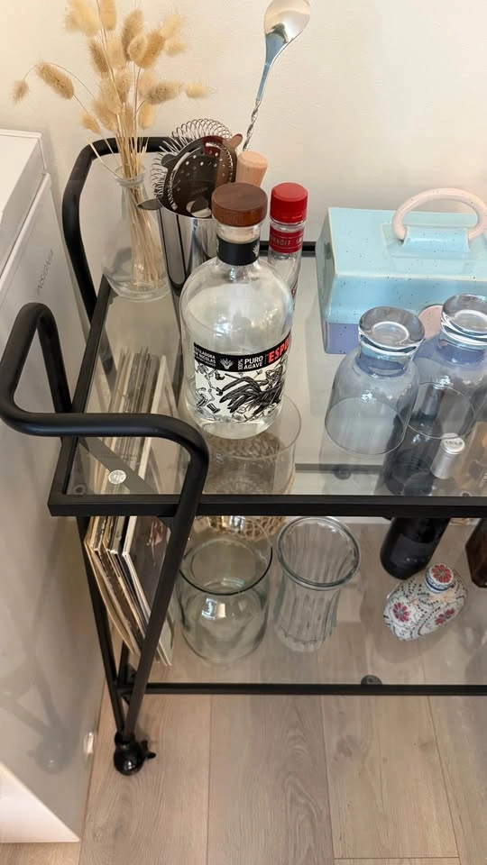 Black Metal and Glass Two-Tier Bar Cart - photo 5