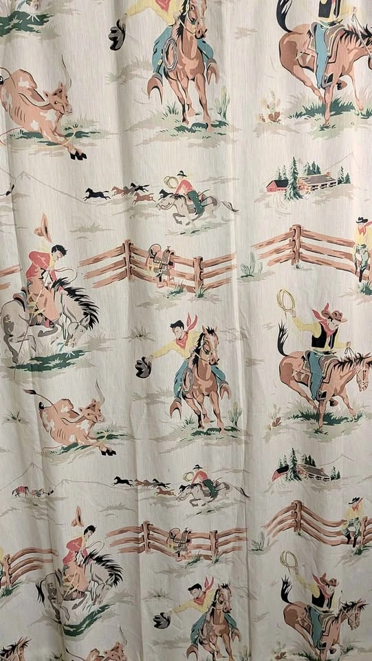 Vintage 1960s Western Cowboy Shower Curtain